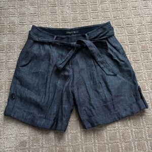 Lafayette 148 100% Linen Shorts Women's 4 Gray Tie Front Pockets Summer Preppy